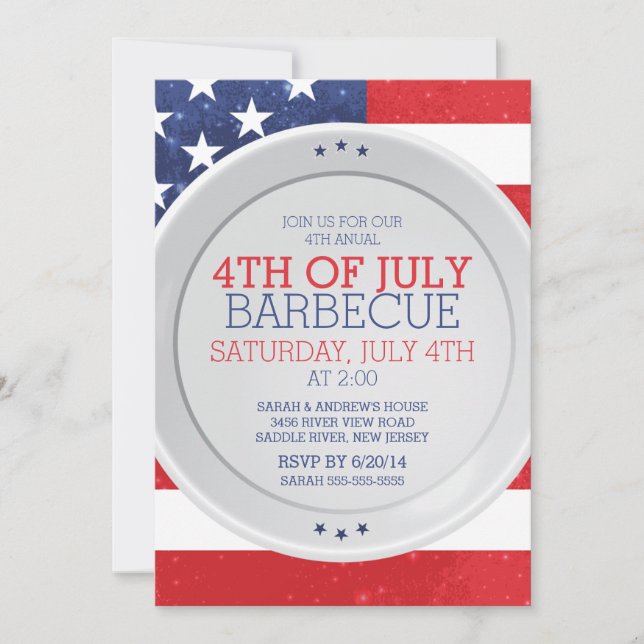 Invitación Bandera Patriótica 4 DE JULIO Fiesta De Barbacoa D (Anverso)