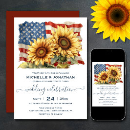 Invitación Bandera Patriótica Americana Boda del Girasol
