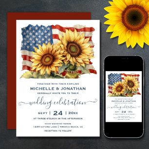 Invitación Bandera Patriótica Americana Boda del Girasol