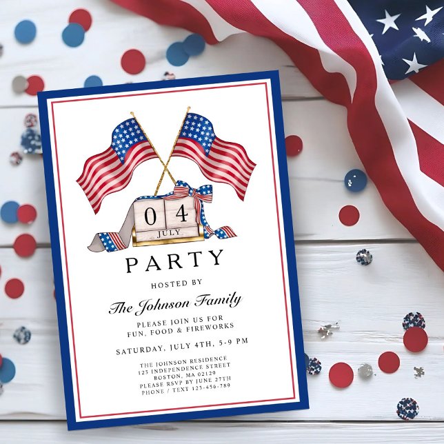 Invitación Bandera Patriótica Estadounidense 4 De Julio (Patriotic USA Flag 4th Of July Invitation)