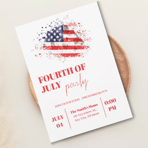 Invitación Bandera Patriótica Estadounidense 4 de Julio fiest