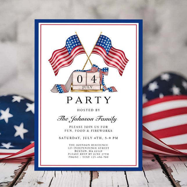 Invitación Bandera Patriótica Estadounidense 4 De Julio Fiest (Patriotic Elegant 4th Of July Party Invitation)