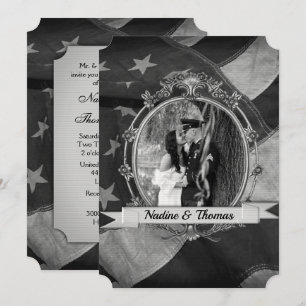 Invitación Bandera Patriótica Militar de B&W con fotografía