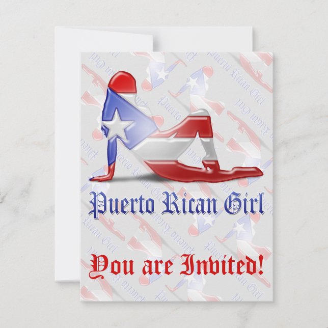 Invitación Bandera puertorriqueña de la silueta del chica (Anverso)