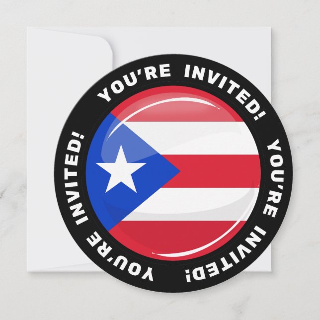 Invitación Bandera puertorriqueña redonda brillante (Anverso)