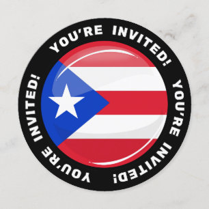 Invitación Bandera puertorriqueña redonda brillante