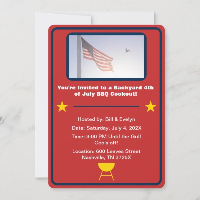 Invitación Bandera roja americana 4 de julio de barbacoa (Anverso)