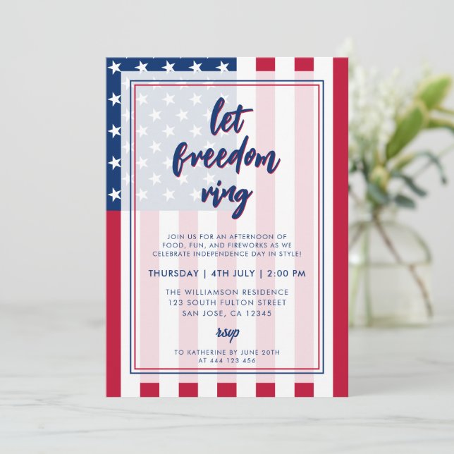 Invitación Bandera roja blanca y azul americana 4 de julio (Anverso de pie)