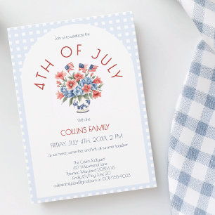 Invitación Bandera Roja Blanca y Azul Fiesta de Verano 4 de J