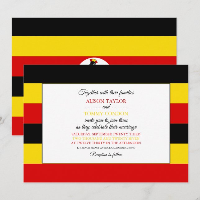 Invitación Bandera ugandesa, bandera del Boda de Uganda (Anverso / Reverso)