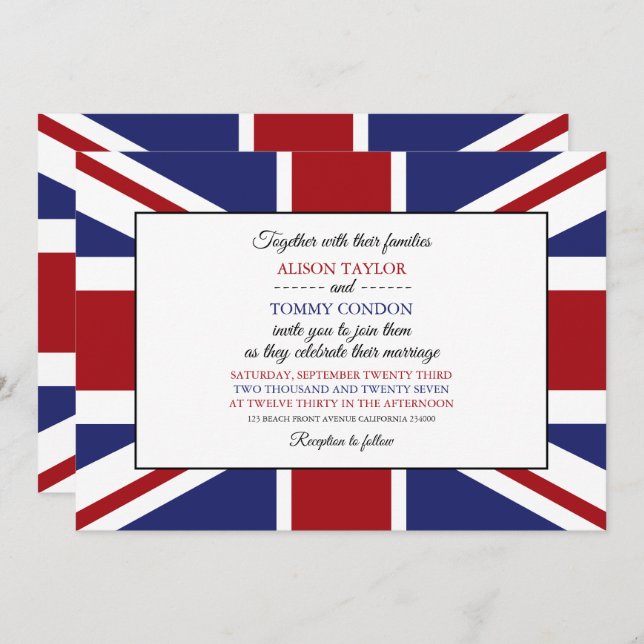 Invitación Bandera Union Jack Boda Británica (Anverso / Reverso)