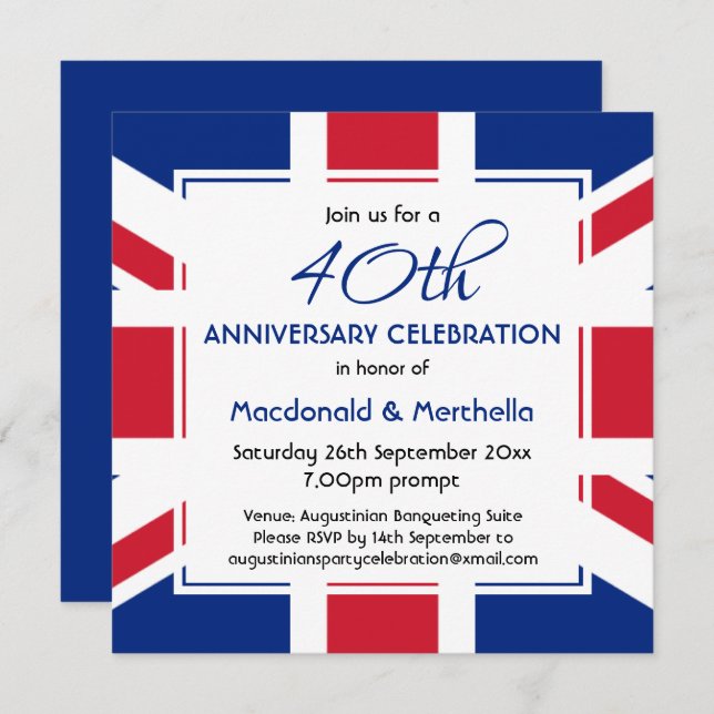 Invitación BANDERA UNION JACK REINO UNIDO PERSONALIZADA Celeb (Anverso / Reverso)