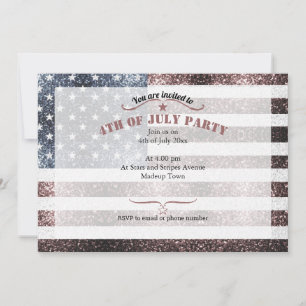 Invitación Bandera USA Rojo Blanco Azul Brillante 4 de julio