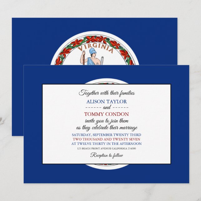 Invitación Bandera Virginiana, Boda de la bandera de Virginia (Anverso / Reverso)