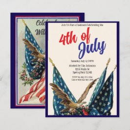 Invitación Bandera y águila Patriótica 4 de julio Fiesta de C