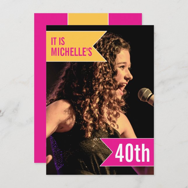 Invitación Banderas brillantes de color rosa amarillo foto 40 (Anverso / Reverso)