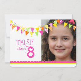 Invitación Banderas coloridas chicas 8 cumpleaños fiesta de c