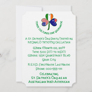 Invitación Banderas de Australia Irlanda EE. UU. Trébol