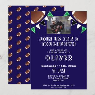 Invitación Banderas de balón de fútbol americano Foto Cumplea