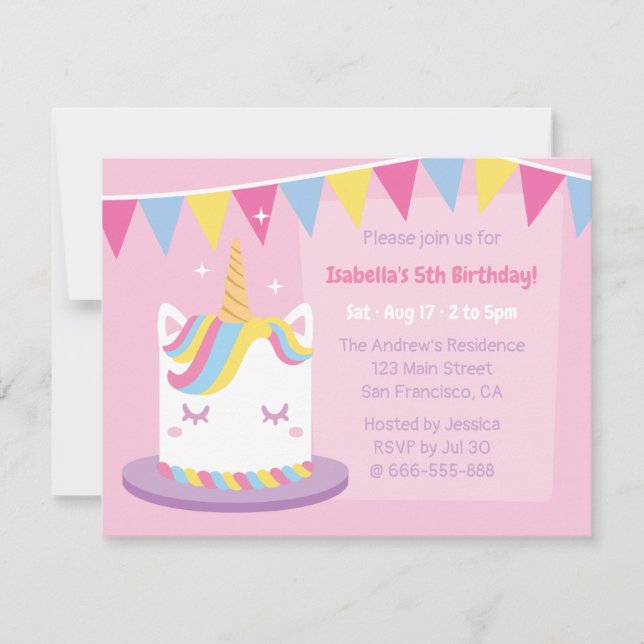 Invitación Banderas de banderín de pastel de cumpleaños de ni (Anverso)