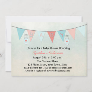 Invitación Banderas de Bungalows para bebés, frascos Mason, B