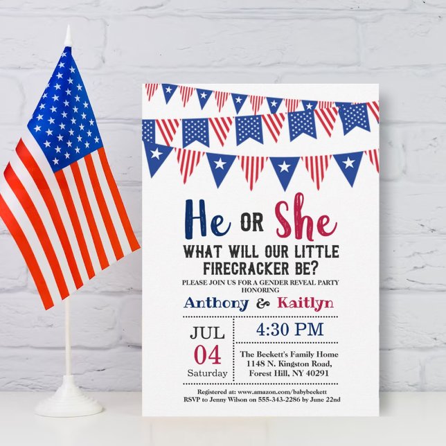 Invitación Banderas De Bunting 4 De Julio Fiesta De Revelació (Subido por el creador)