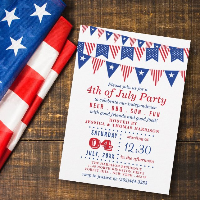 Invitación Banderas De Bunting Rojas, Blancas Y Azules 4 De J (Subido por el creador)