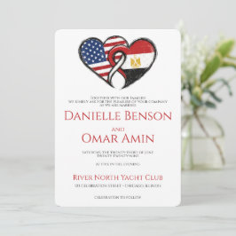 Invitación Banderas de corazón egipcio americano para boda