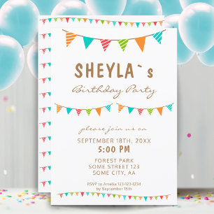 Invitación Banderas Modernas Coloridas Cumpleaños Fiesta