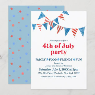 Invitación Banderas rojas blancas azules 4 de julio invitacio
