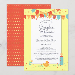 Invitación Banderín de Baby Shower de parejas lindas en amari