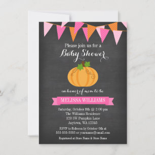 Invitación Banderín de calabaza en pizarra para baby shower d
