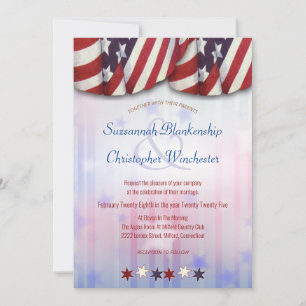 Invitación Banderín Patriótico Rojo Blanco y Azul con Estrell