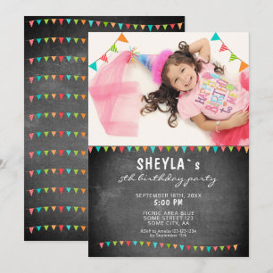 Invitación Banderines Coloridas de Pizarra para Fotos de Cump