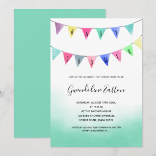 Invitación Banderines de acuarela lindos para baby shower con