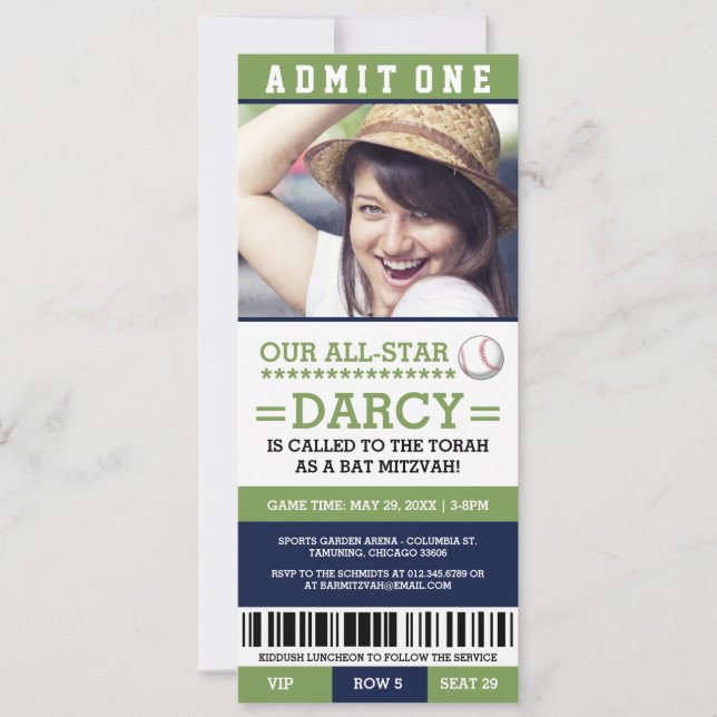 Invitación Bando de béisbol Mitzvah invita (Anverso)