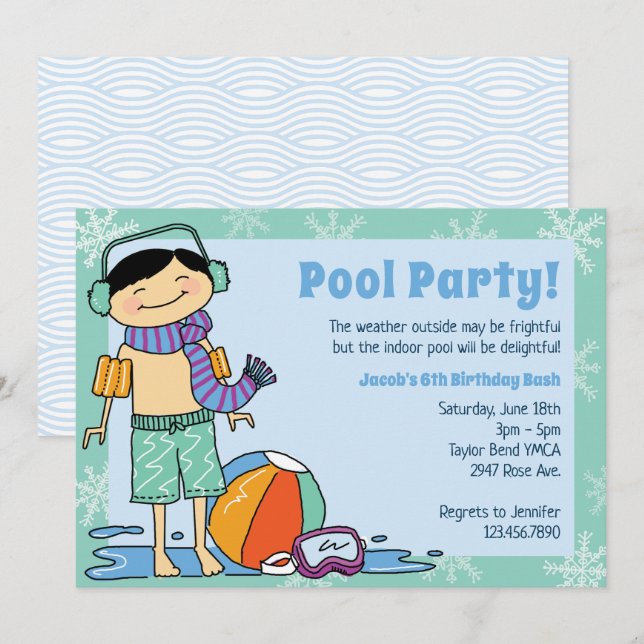 Invitación Bañera interior Fiesta de la piscina de invierno B (Anverso / Reverso)