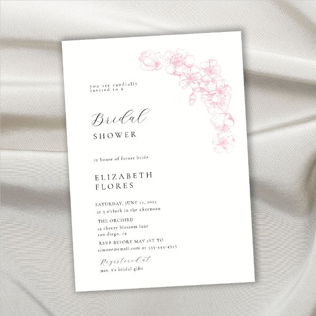Invitación Bañera mínima de cerezo Flor rosa ducha de novia (Subido por el creador)