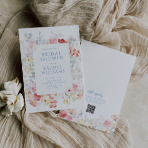 Invitación Bañera pastoral suave QR Código Ducha de novia