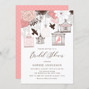 Invitación Bañera rosa y marrón de aves viejas ducha de novia