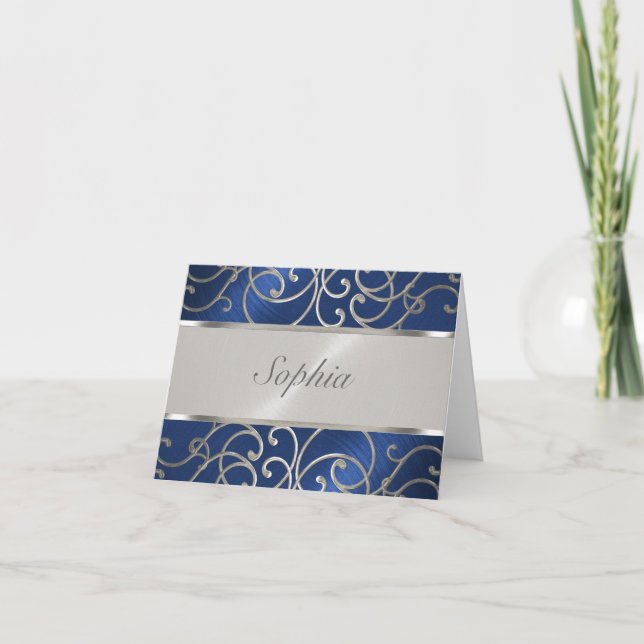 Invitación Bañeras de filigrana azul y plata de la Marina Qui (Anverso)