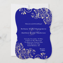 Invitación Bañeras De Oro Vintage En Boda De Estilo Azul