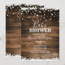Bañito de bebé de invierno con madera rústica de g