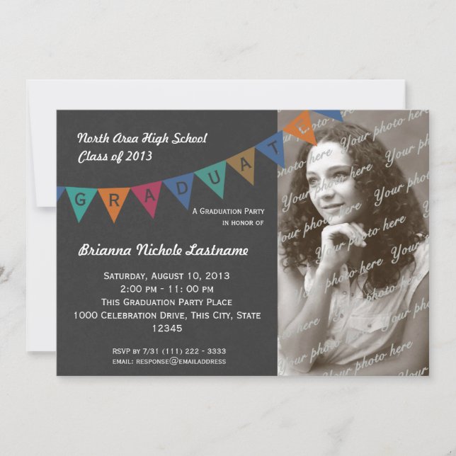 Invitación Banner con foto de la bandera de los graduados (Anverso)