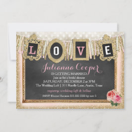 Invitación Banner de amor de Purpurina de oro ducha de novias