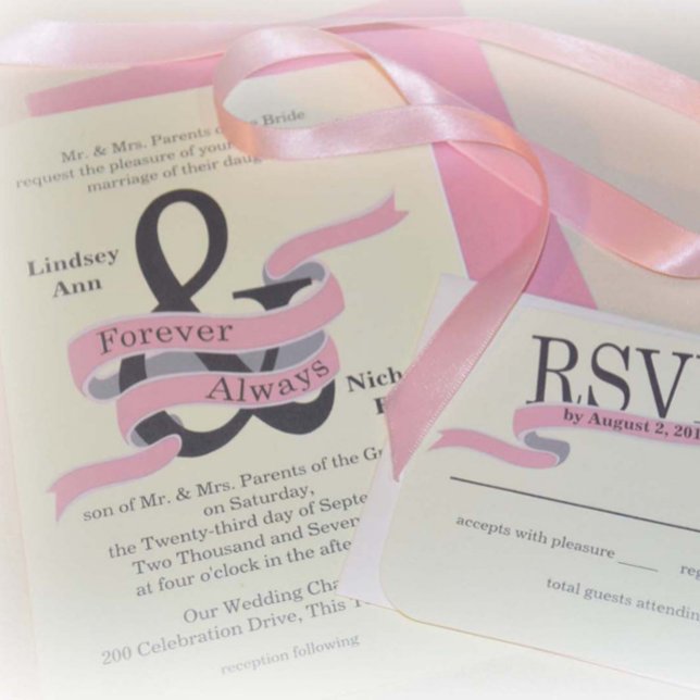 Invitación Banner de cinta rosa para Ampersand Whimsical (Subido por el creador)