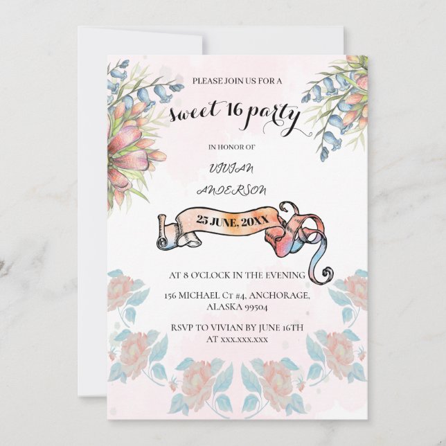 Invitación Banner de estilo rosa claro y lechoso dulce floral (Anverso)