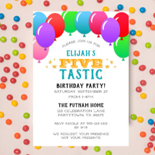 Invitación Banner de globo de 5º cumpleaños FIVEtastic Blue