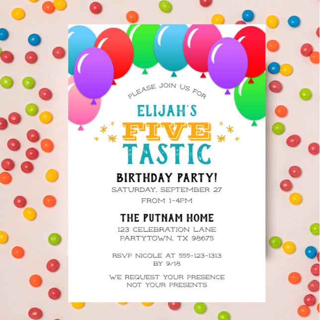 Invitación Banner de globo de 5º cumpleaños FIVEtastic Blue (Subido por el creador)