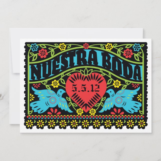 Invitación Banner de Nuestra Boda Lovebirds Papel Picado (Reverso)